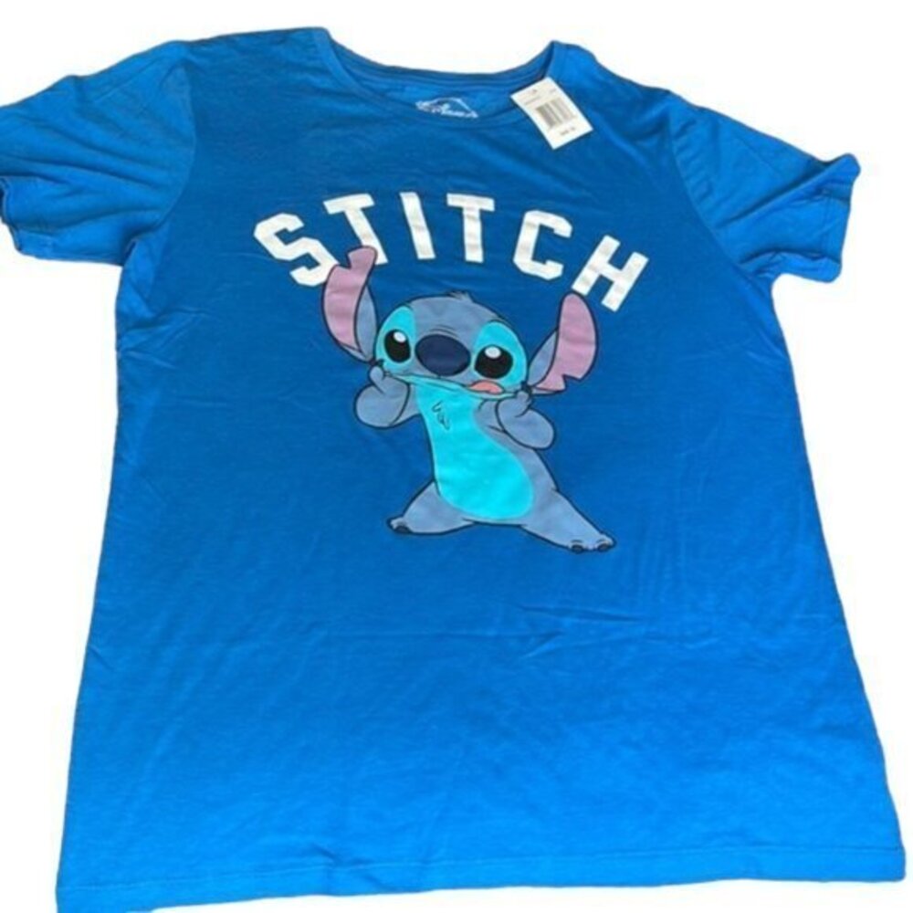 Women's Disney Stitch Funny Face Blue Graphic Shirt Size XL NWT #7229